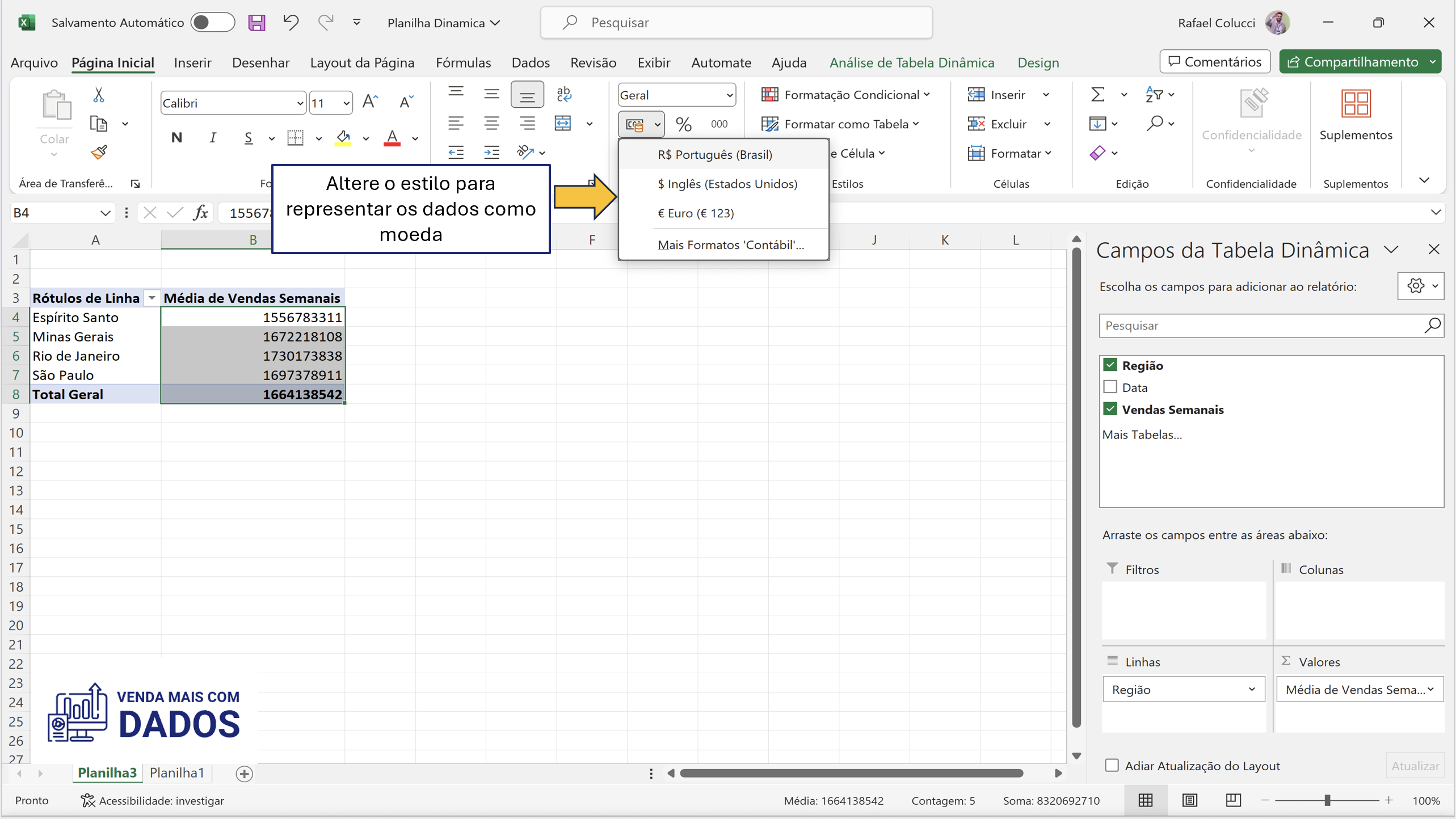 Tabela dinâmica no Excel e o uso de formatação