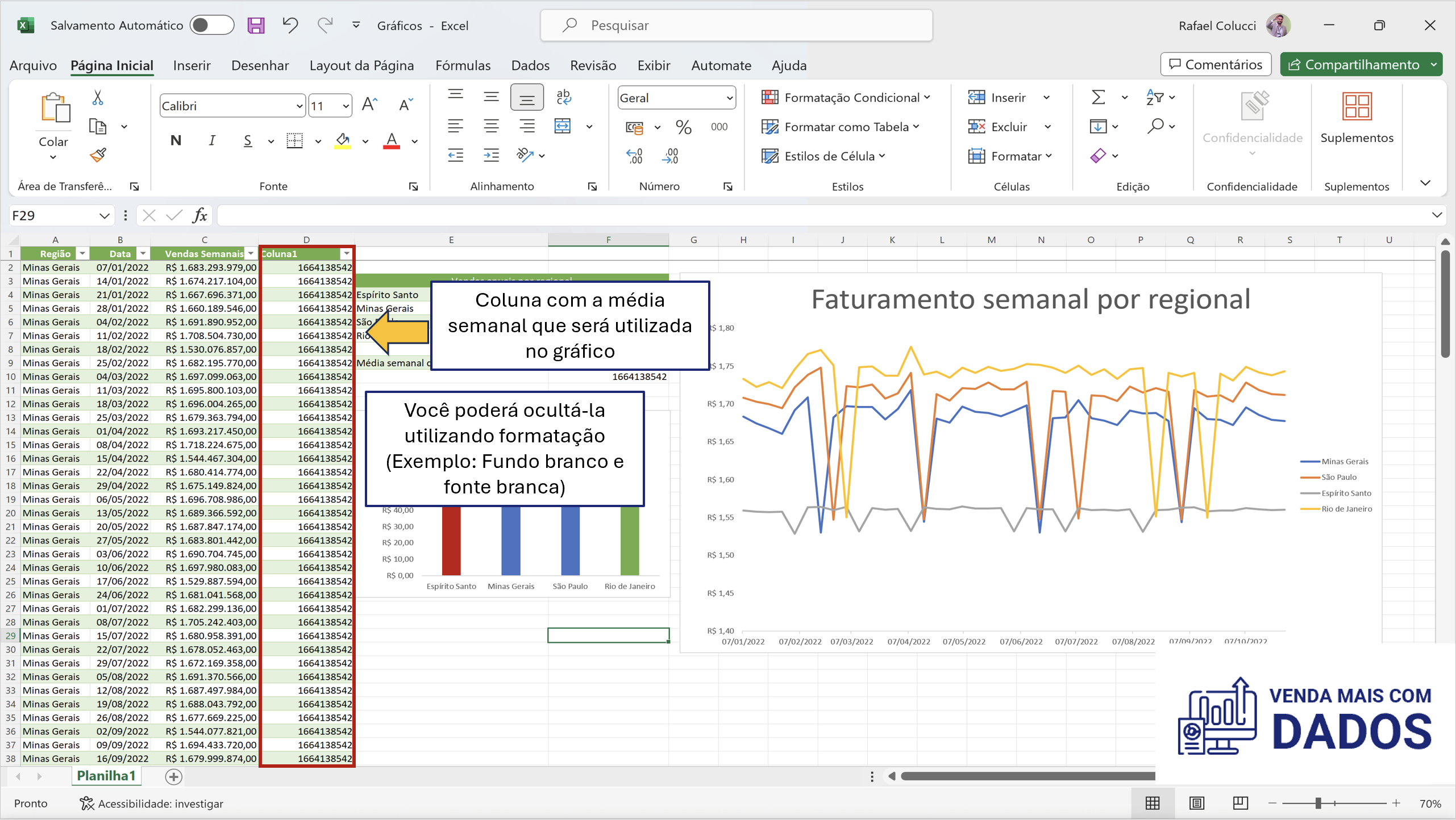 Ajuste na planilha para podermos visualizar dados no excel utilizando a média