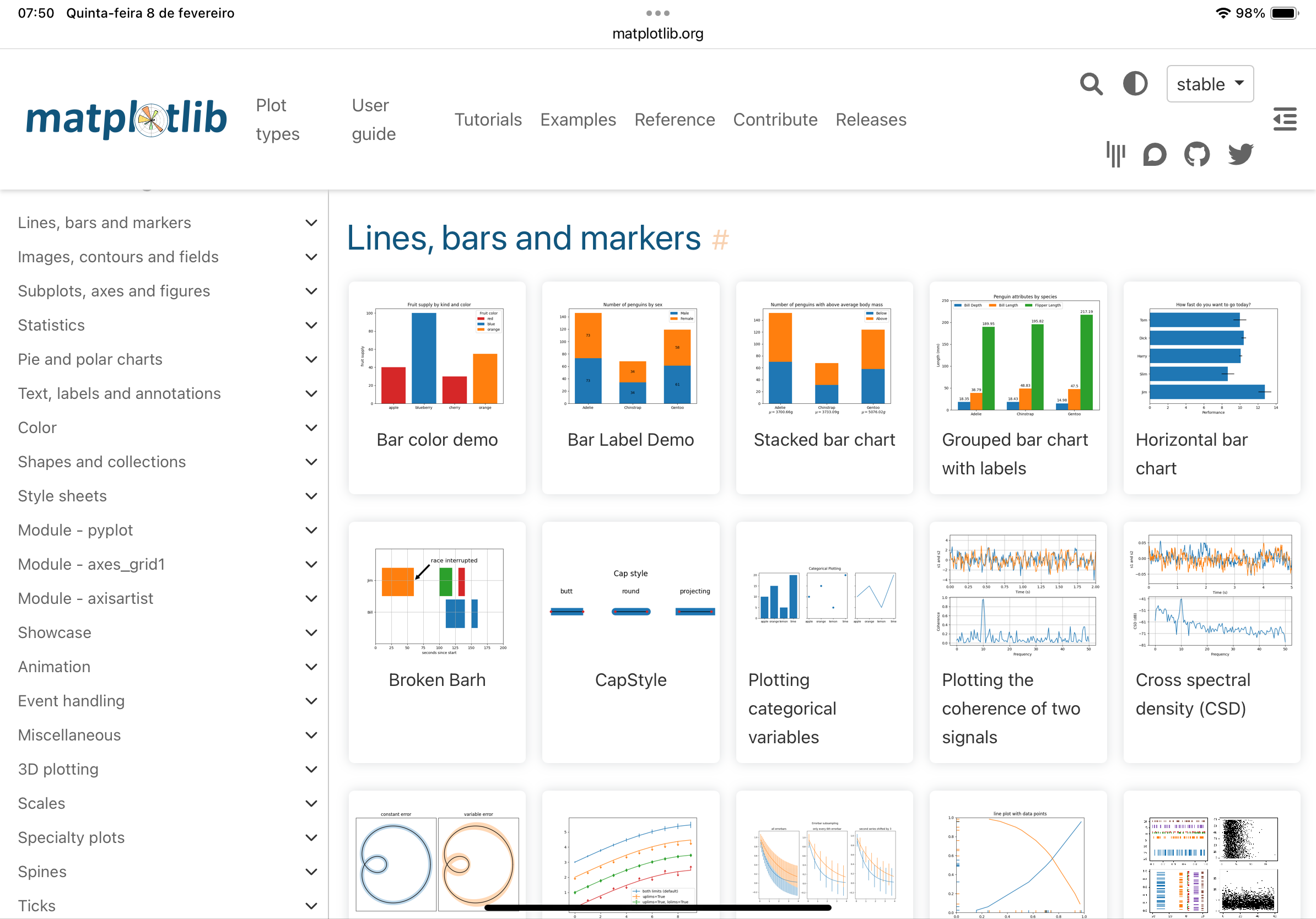 Opções de gráfico na biblioteca Matplotlib