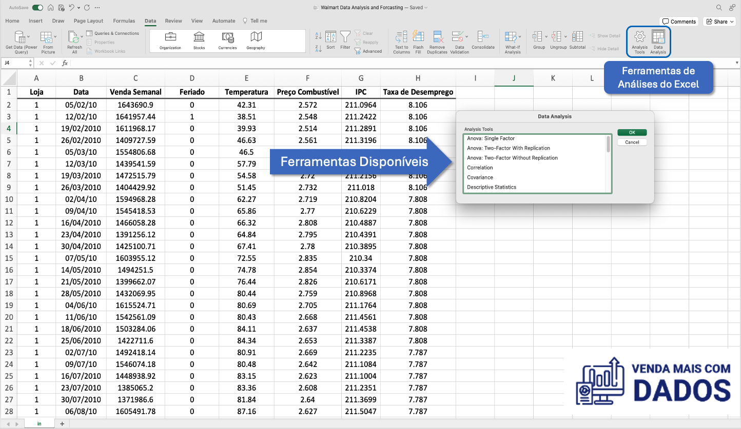 Três formas rápidas de analisar seus dados de vendas utilizando o Excel a partir da ferramenta Análise de Dados