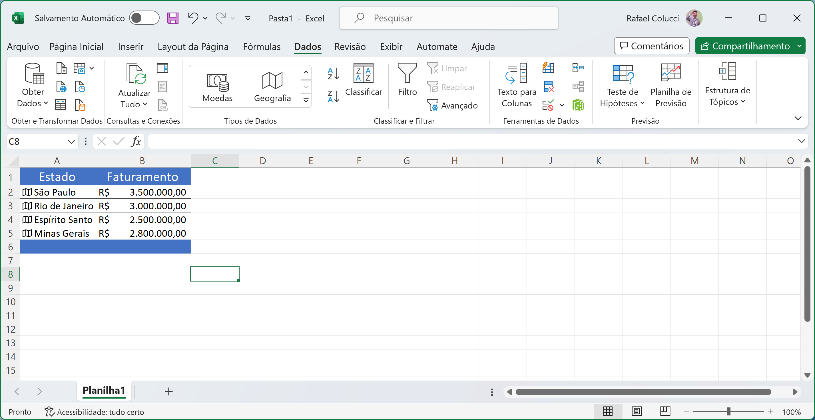 Dados regionais em planilhas de vendas no Excel