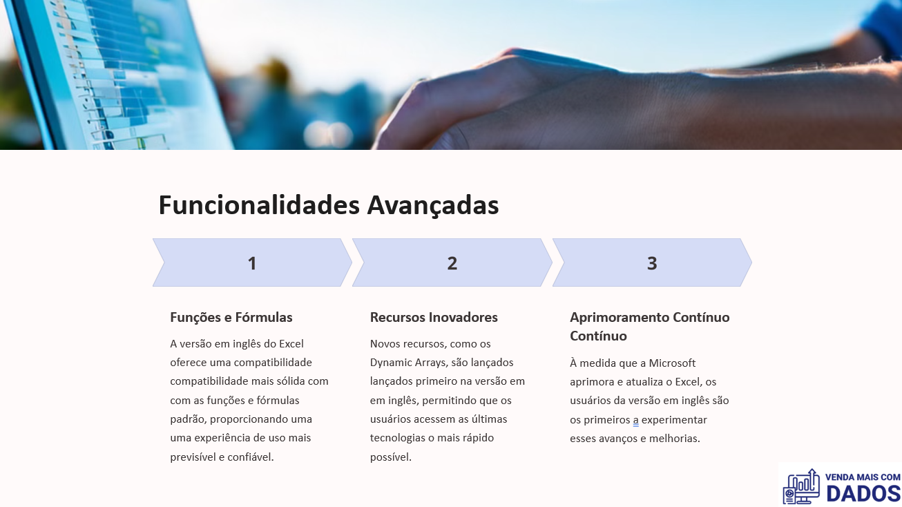 o Excel em inglês oferece recursos avançados antes de oferecer na versão em Português,