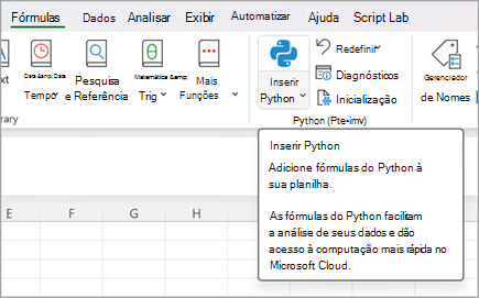 Atualizacões do Excel como o editor de fórmulas Phyton no Excel para Windows.